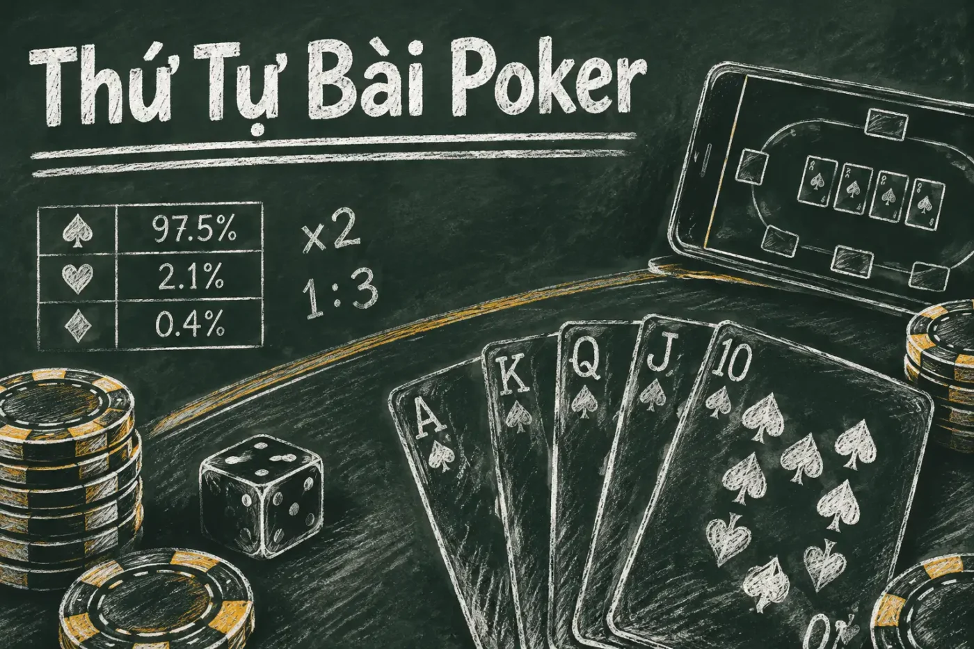 bộ bài poker, quân Át (A) được coi là lá bài có giá trị cao nhất - thứ tự bài poker